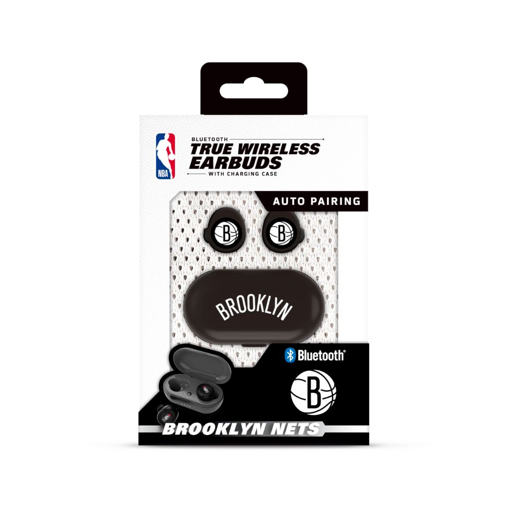 SOAR Officially Licensed NBA True Wireless Earbuds V.2 - Brooklyn Nets, Black
