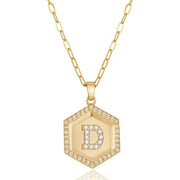 Necklaces for Women 14K Gold-Plated Hexagon Initial Pendant, D
