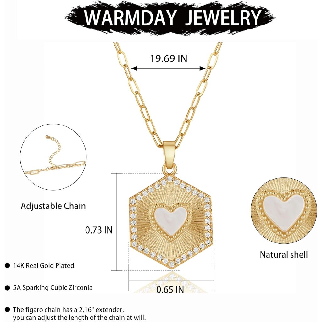Necklaces for Women 14K Gold-Plated Hexagon Initial Pendant, D