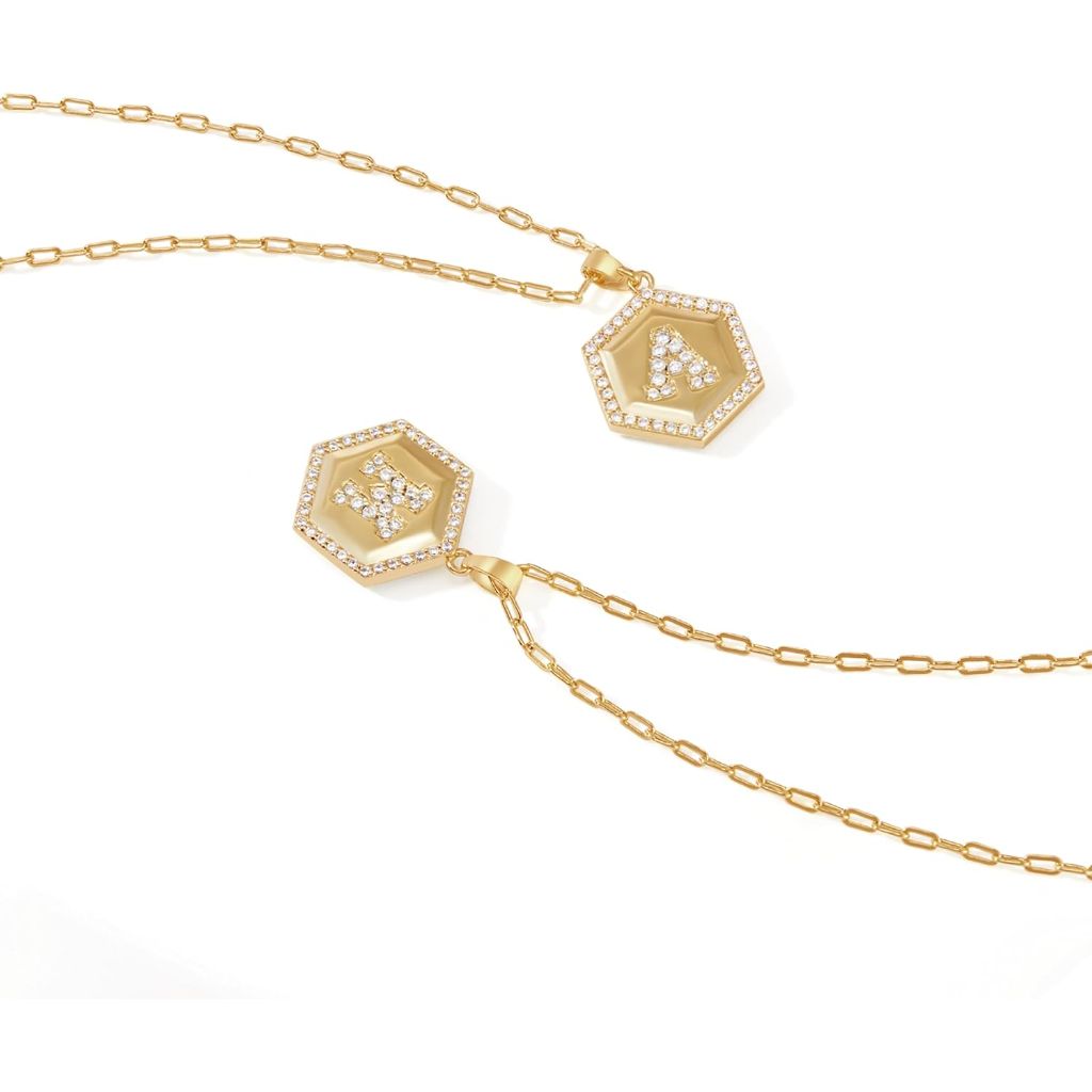 Necklaces for Women 14K Gold-Plated Hexagon Initial Pendant, D