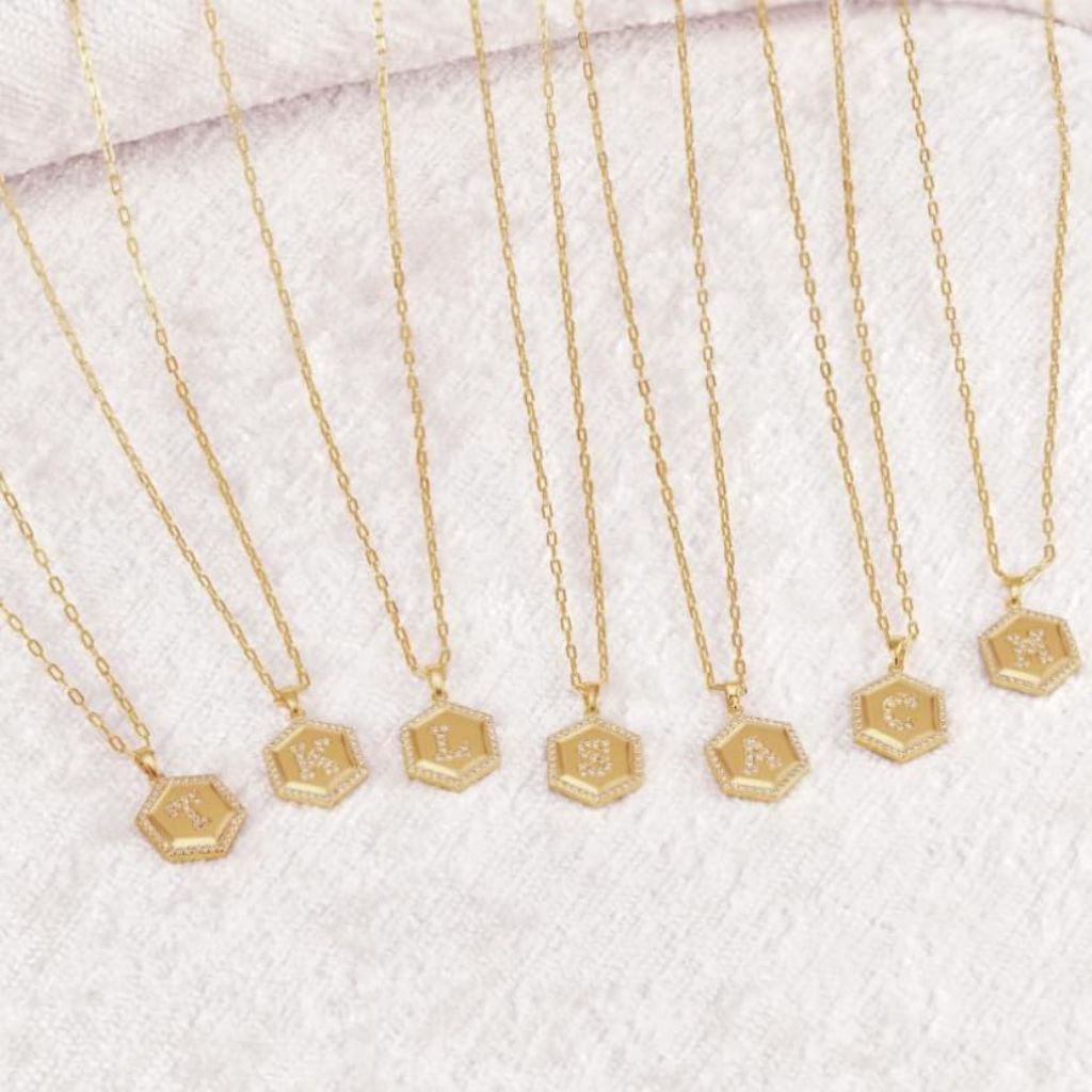 Necklaces for Women 14K Gold-Plated Hexagon Initial Pendant, D
