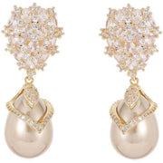 Orbelix Sterling Silver Pearl Drop Earrings with Moissanite (S925) - Gold/Rhinestone