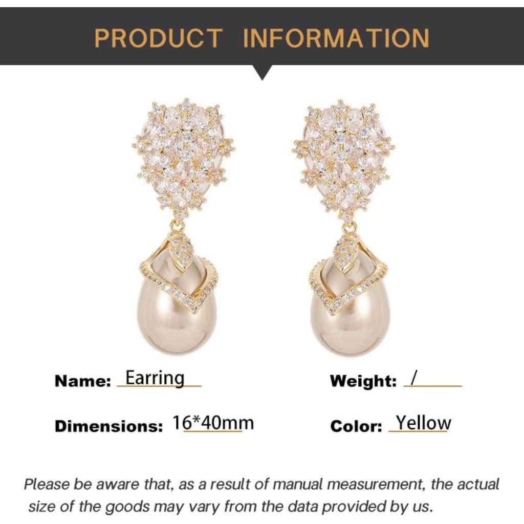 Orbelix Sterling Silver Pearl Drop Earrings with Moissanite (S925) - Gold/Rhinestone