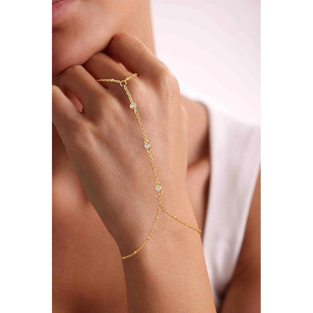Trendy Lightweight Women's Chain Bracelets w/Ring Hand Chain (Gold)