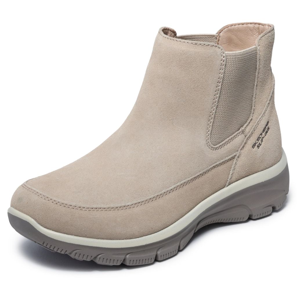 SZ 5.5M, Skechers Women's EASY GOING - CASUAL ICON Hands Free Slip-Ins, Chelsea Suede Boot, Dark Natural