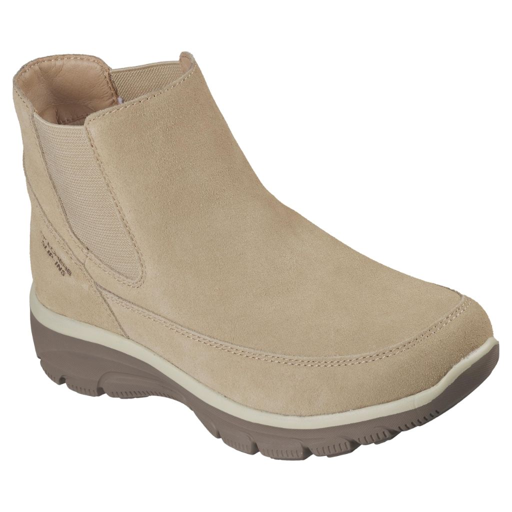 SZ 5.5M, Skechers Women's EASY GOING - CASUAL ICON Hands Free Slip-Ins, Chelsea Suede Boot, Dark Natural