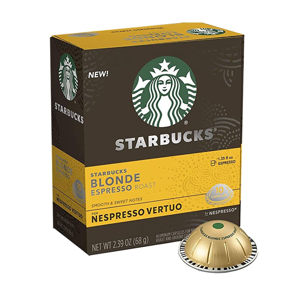 Starbucks Blonde Espresso Roast Capsules, Nespresso Vertuo Compatible, 10 Capsules Per Box (Pack of 1)