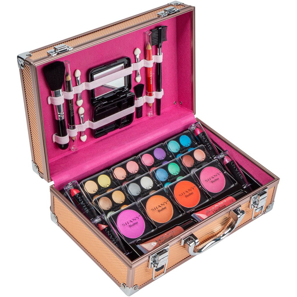 SHANY Carry All Make up Train Case with Pro Makeup Set, Rose Gold