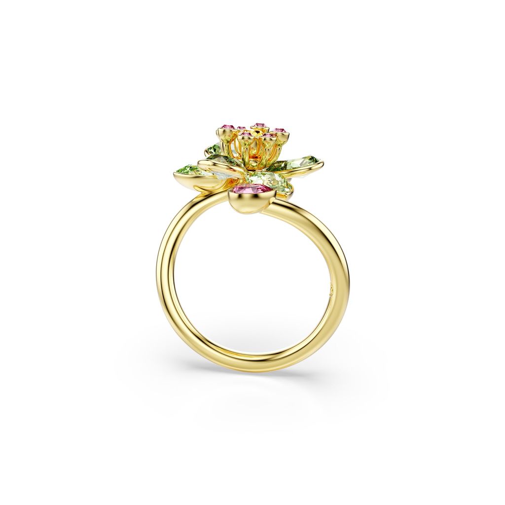 Swarovski Idyllia Flower Open Ring, Mixed Cuts - Green/Gold-Tone Finish, Size 8 (5721596)