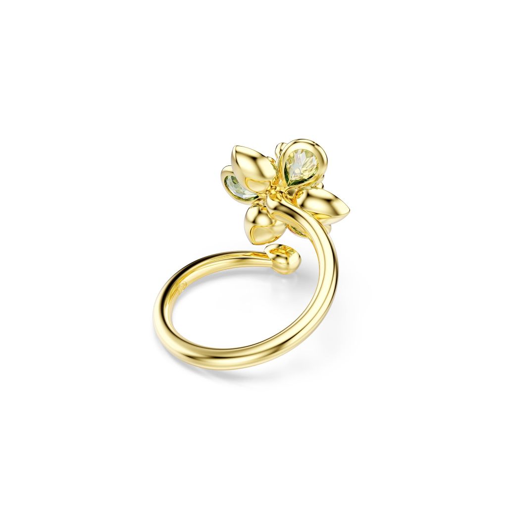 Swarovski Idyllia Flower Open Ring, Mixed Cuts - Green/Gold-Tone Finish, Size 8 (5721596)