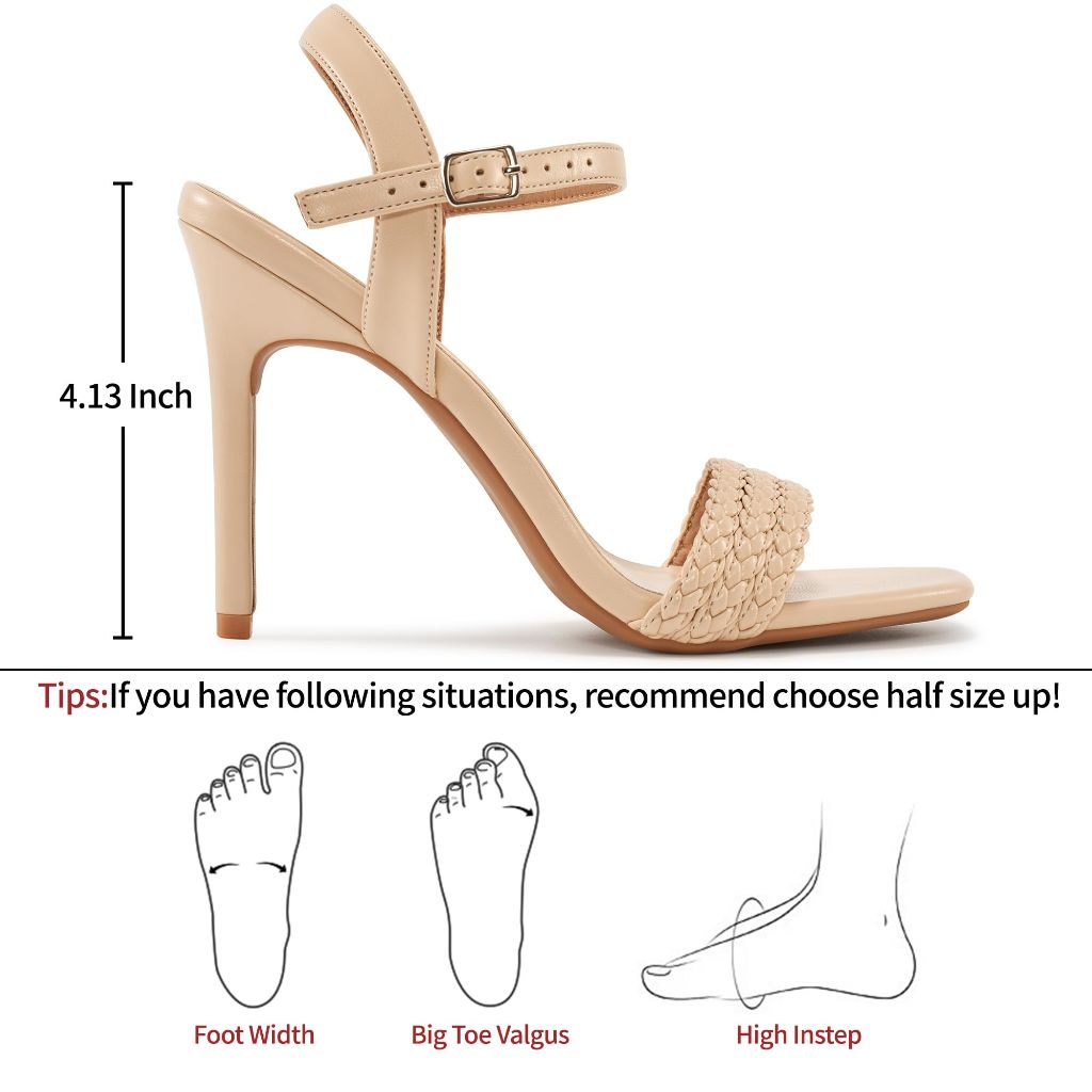 SZ 10.5, Ablanczoom - Women's  Braided High Heels Ankle Strap Stilettos