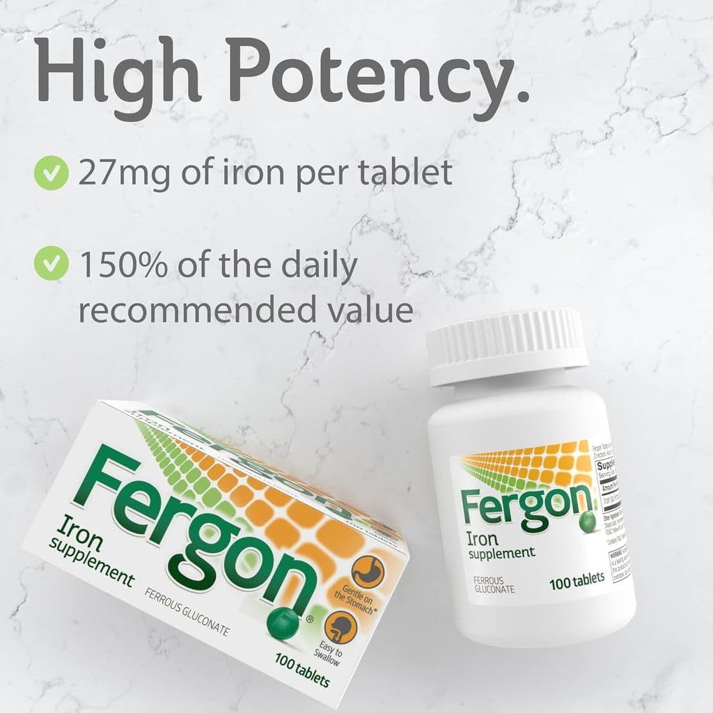 Fergon High Potency 27mg Ferrous Gluconate Iron Supplement - 100 Tablets