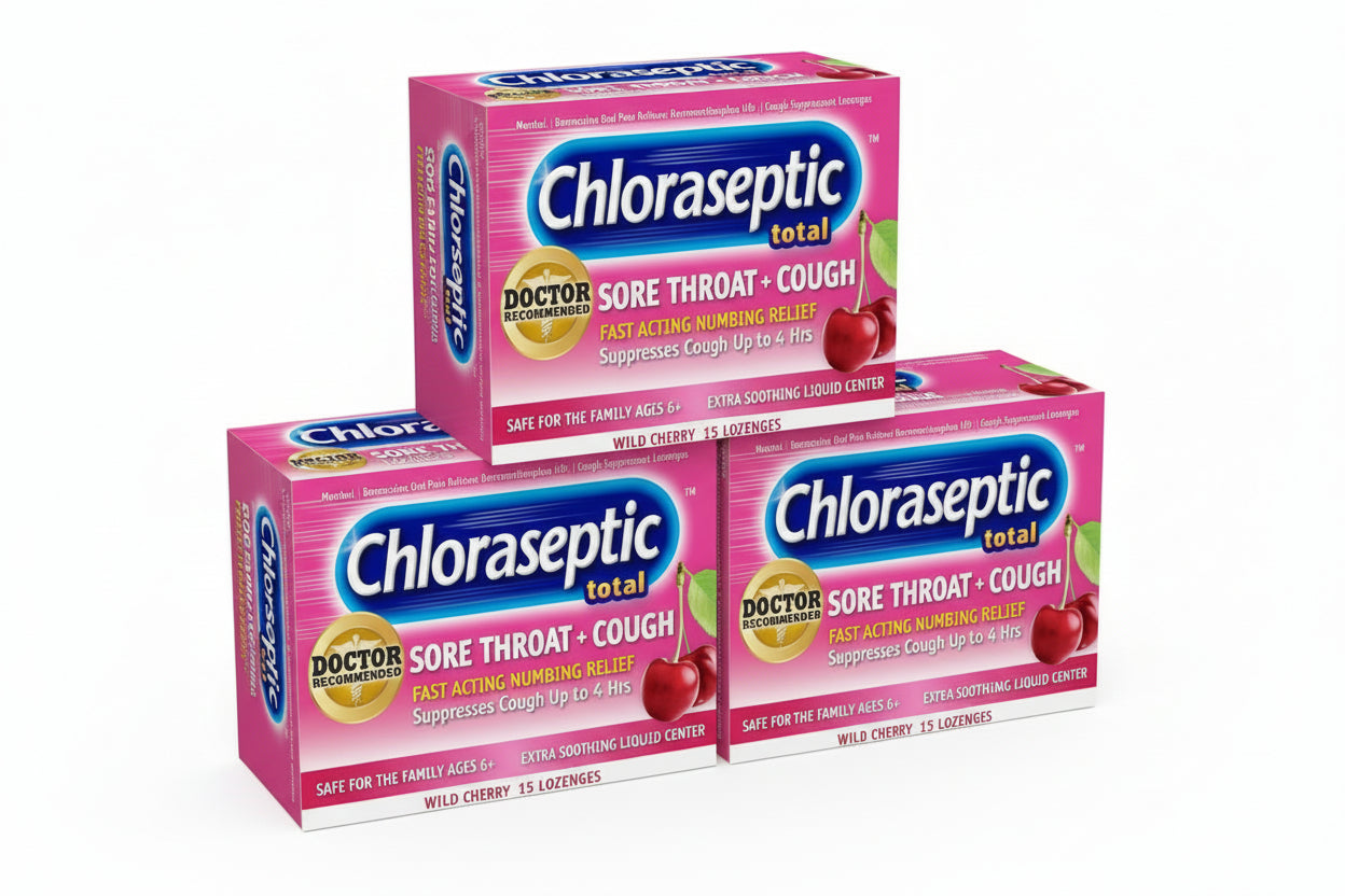 Chloraseptic Total Sore Throat + Cough Lozenges - Wild Cherry, 15ct (3 Pack)