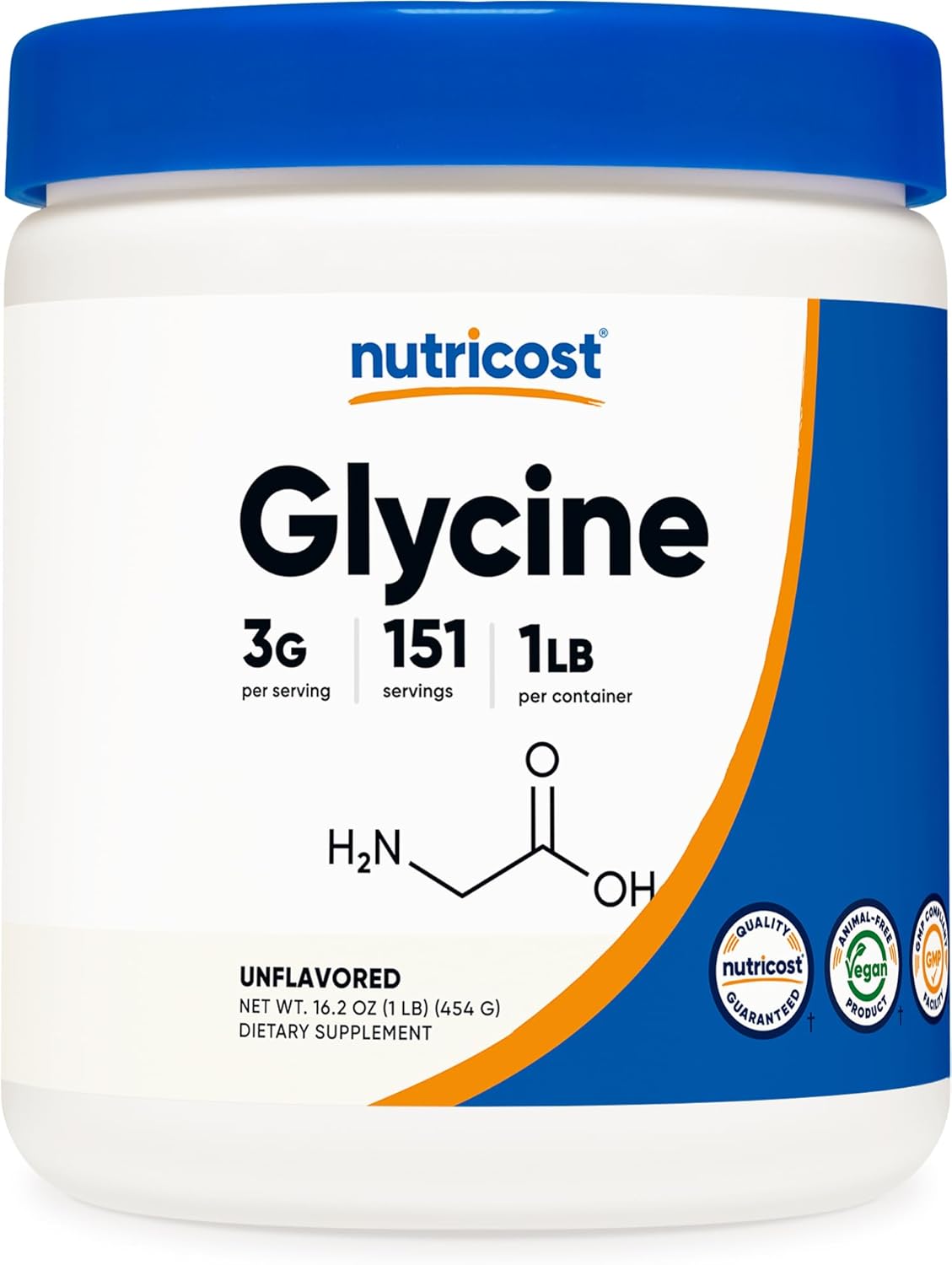 Nutricost Glycine Powder - Unflavored, 1 lb. (151 Servings)