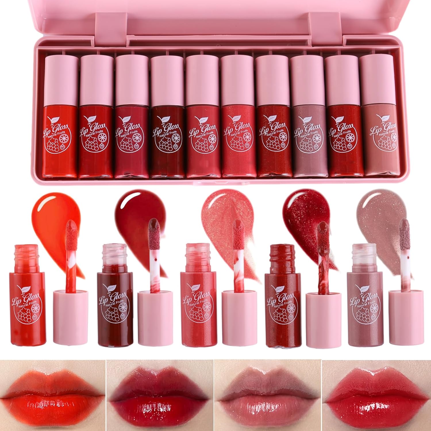 Luxsea 10pc Pearl & Shimmer Mini Lipgloss Set, Long-Lasting, Waterproof