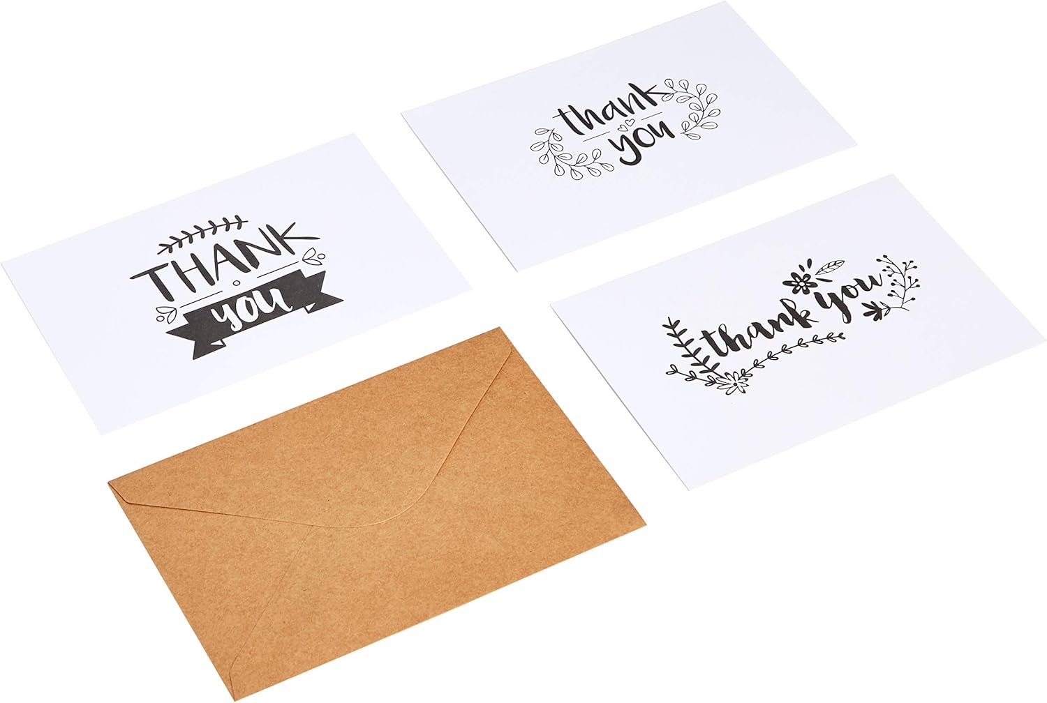 "Thank You" Cards and Envelopes (Blank), 4"x6", Black/White - 48 Cards with Envelopes