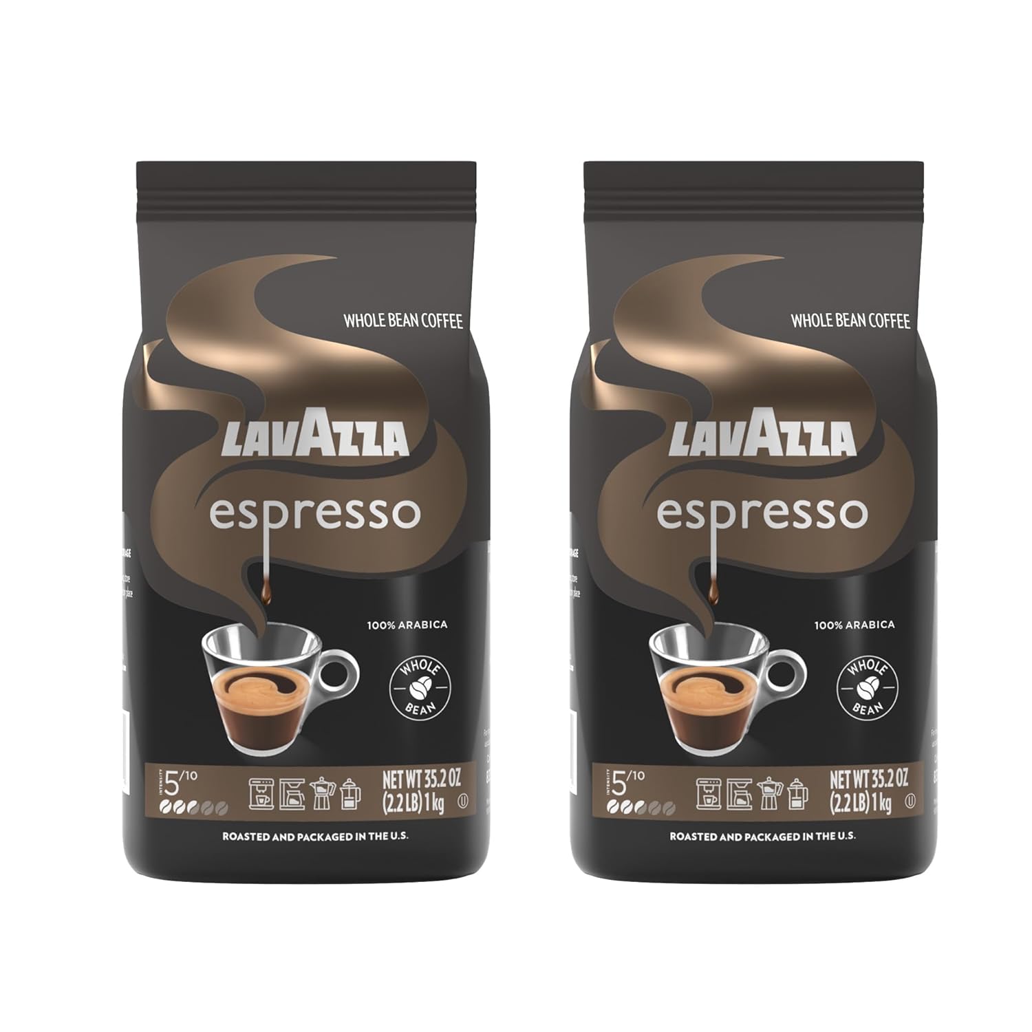 Lavazza Espresso Medium Roast Whole Bean Coffee, 2.2 lb Bag (Pack of 2)