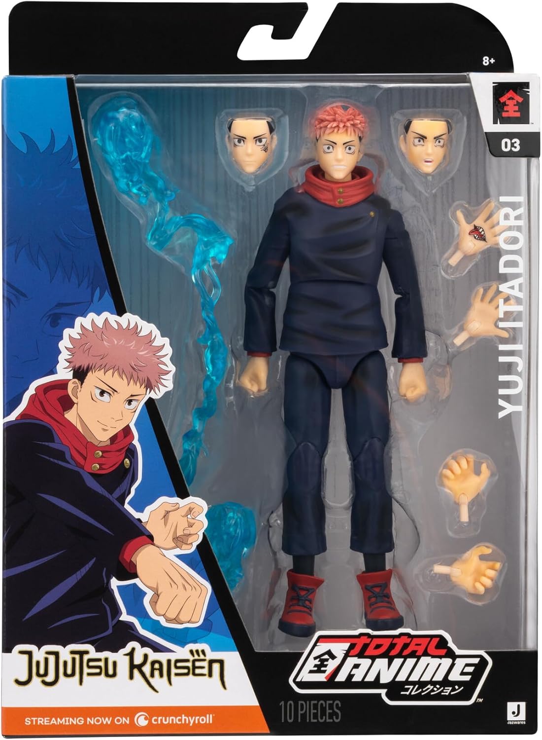 Total Anime Yuji Itadori 6.5" Action Figure with Swappable Faceplates, Alternate Hands, and Energy Effects *Damaged Box*