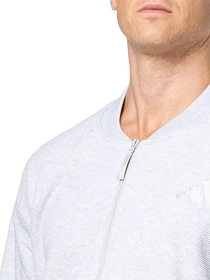 adidas Men's Elevated All Season Terry Loop Full Zip Bomber Jacket, Light Gray Heather - Size S