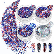 Allstarry Patriotic Nail Art Glitter - Sparkly Red, Blue Chunky Flakes - 4 Pieces