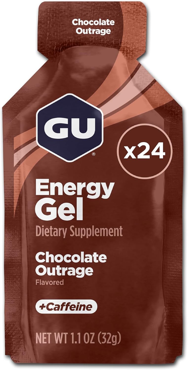 GU Energy Gels + Caffeine, Chocolate Outrage, 24 Pack (1.1oz Packets)