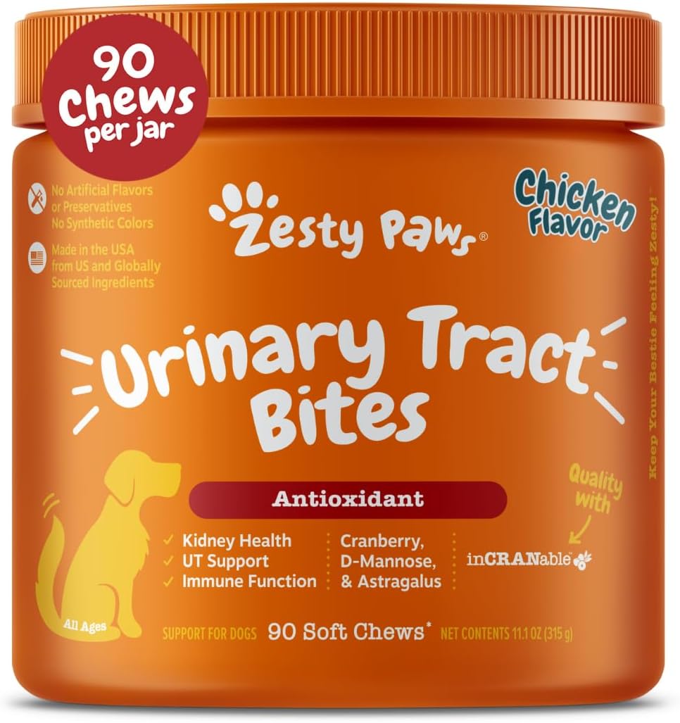 Zesty Paws Cranberry Urinary Tract Bites for Dogs for UT Incontinence Support, Immune Health - 90ct, Chicken Flavor
