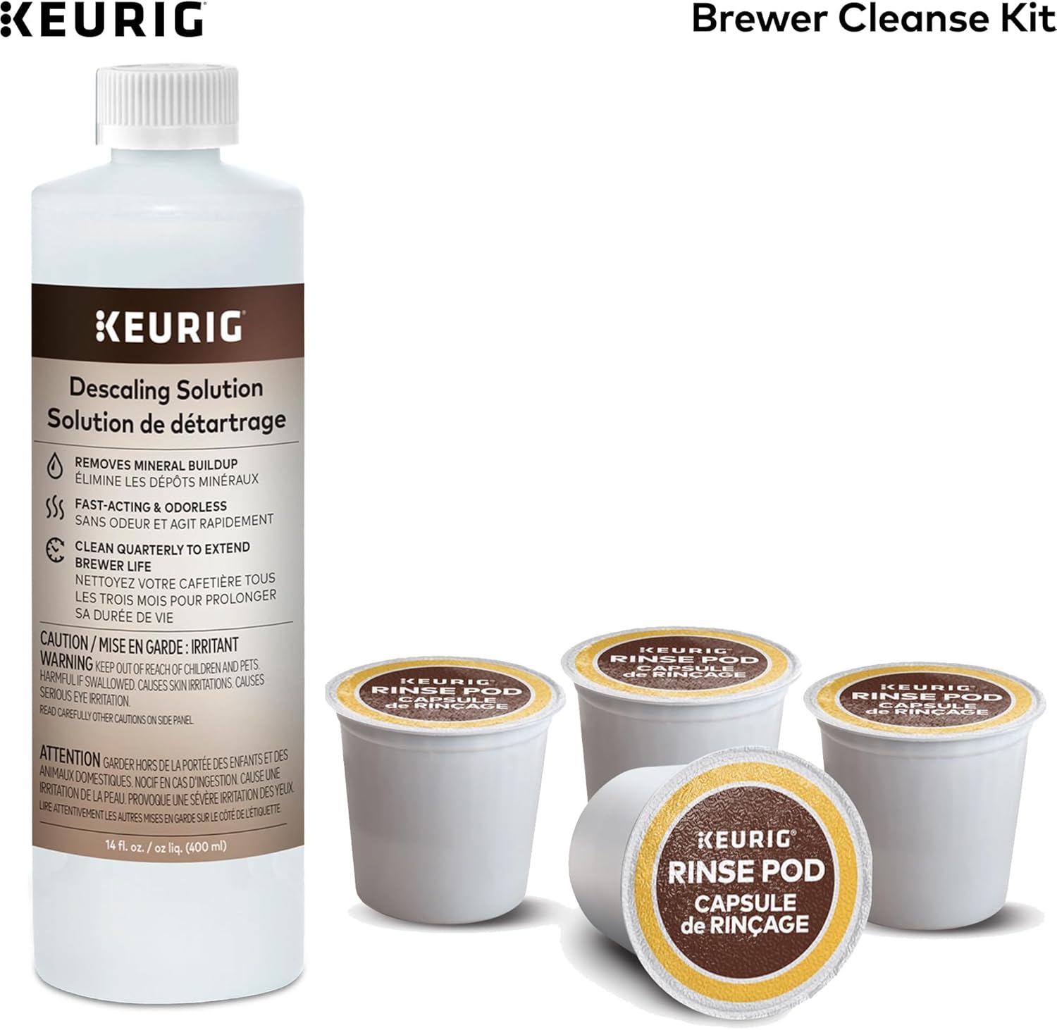 Keurig Brewer Cleanse Kit - Descaling Solution (14 fl. oz.) and 4 Rinse Pods