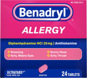 Benadryl Ultratabs Diphenhydramine 25mg Antihistamine Cold & Allergy Relief Tablets - 24ct