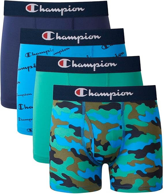 Champion Boy's Everyday Active Stretch Boxer Briefs - Blue/Green/Camo, Size Small (4 Pair)