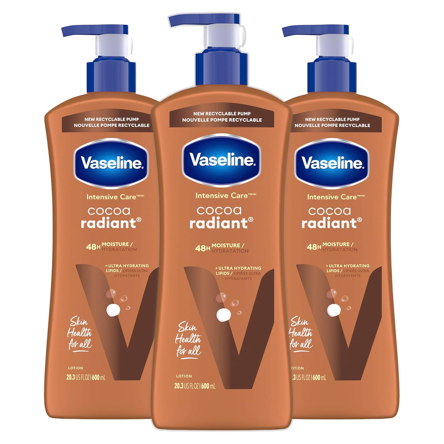 Vaseline Intensive Care Cocoa Radiant Body Lotion for Dry Skin - 20.3 fl oz (3 Pack)