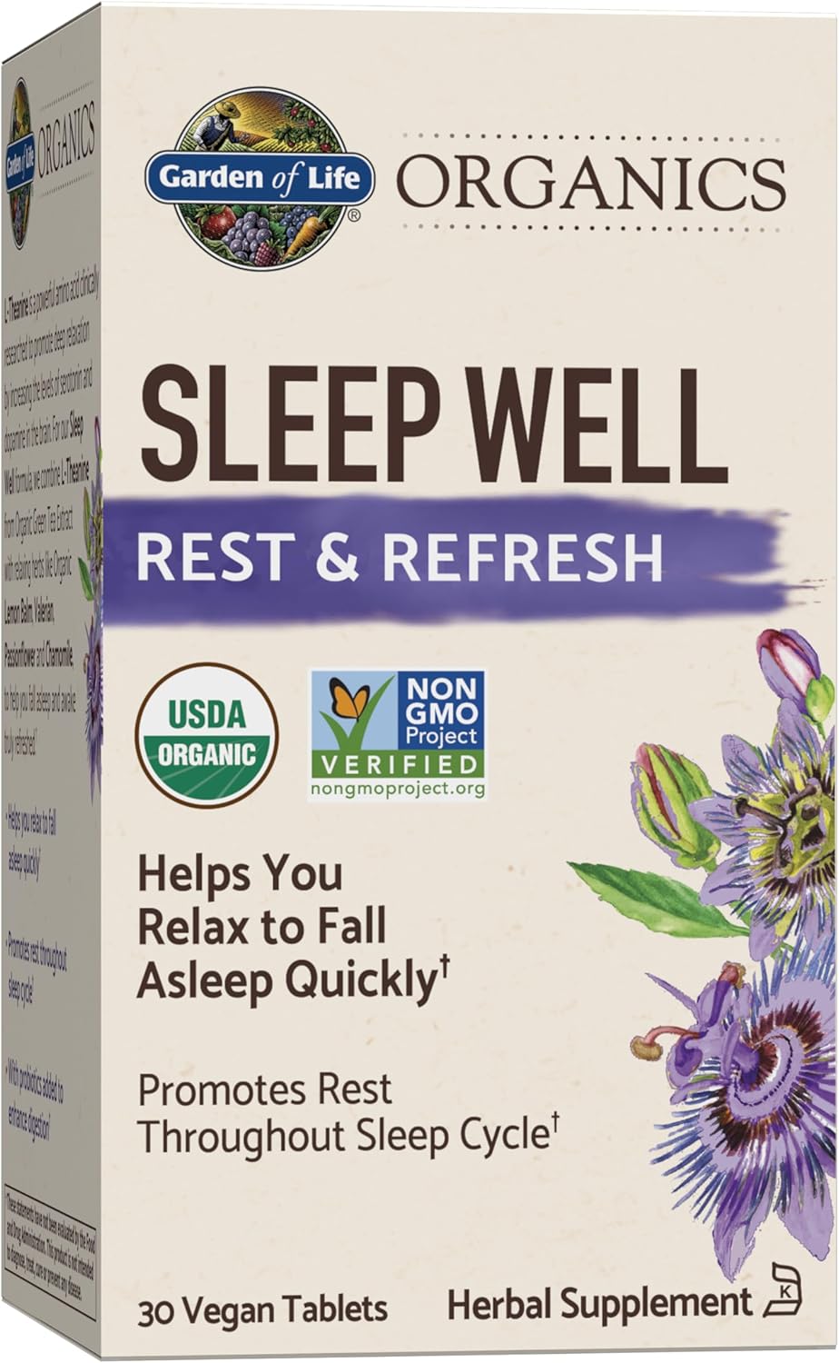 Garden of Life Organics Sleep Well Rest & Refresh Herbal Sleep Supplement, 30 Vegan Tablets
