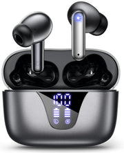 Wireless Bluetooth Earbuds, 50hr Battery Life, LED Display Charging Case, Built-In Mic, IPX5 - Gunmetal