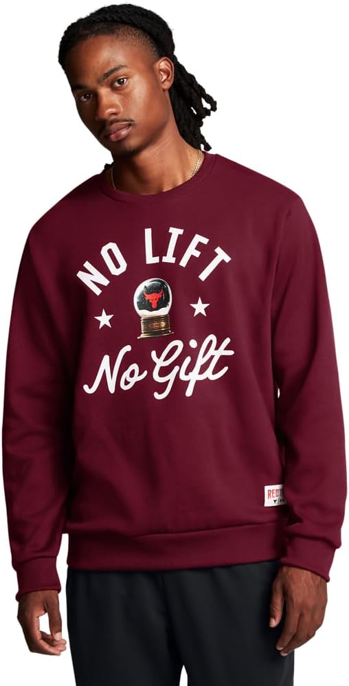 Under Armour Men's Project Rock Red One No Lift No Gift Crew Neck Sweatshirt - Cardinal, Size Small