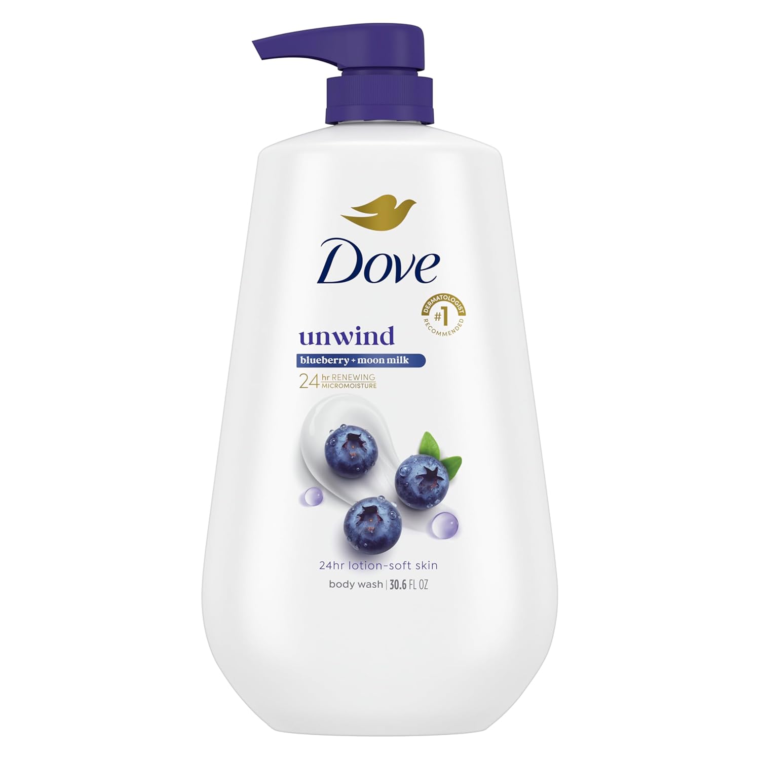 Dove Moisturizing Body Wash with Pump - Unwind Blueberry & Moon Milk, 30.6 oz