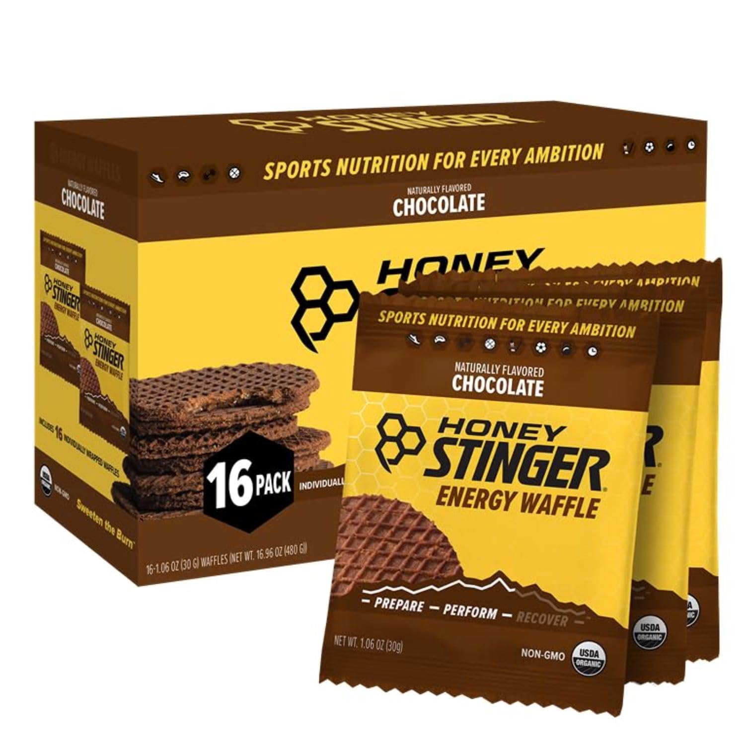 Honey Stinger Organic Energy Waffles, Chocolate, 1.06oz - 16ct