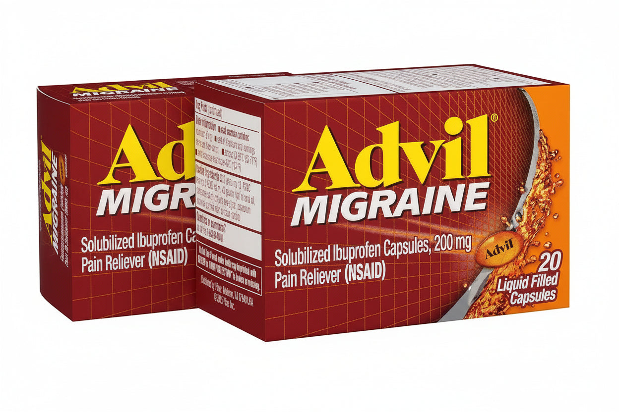 Advil Migraine Pain Relief Liquid Filled Capsules, Ibuprofen 200mg, 20 Count (2 Pack)