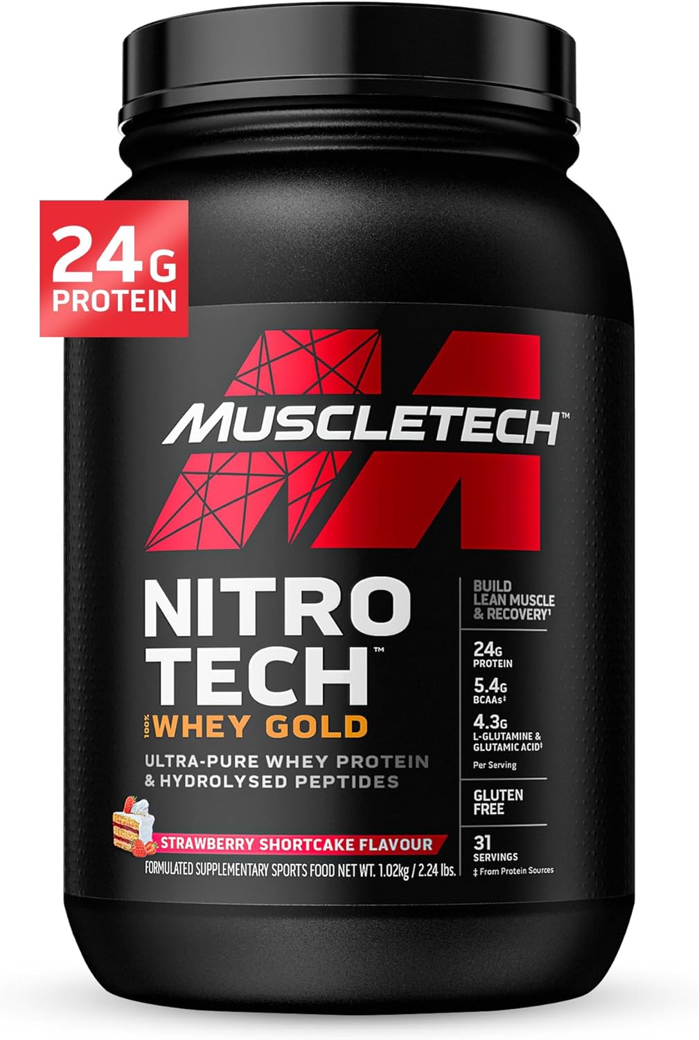 MuscleTech Nitro-Tech 100% Whey Gold Protein Powder, Strawberry Shortcake, 2 lbs.