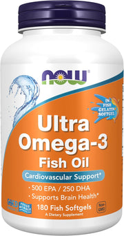 NOW Foods Ultra Omega-3 500 EPA, 250 DHA - 180 Fish Gelatin Softgels