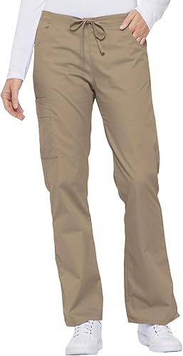 Dickies Women's EDS Signature Cargo Scrub Pants, Mid Rise with Drawstring - Dark Khaki, Large
