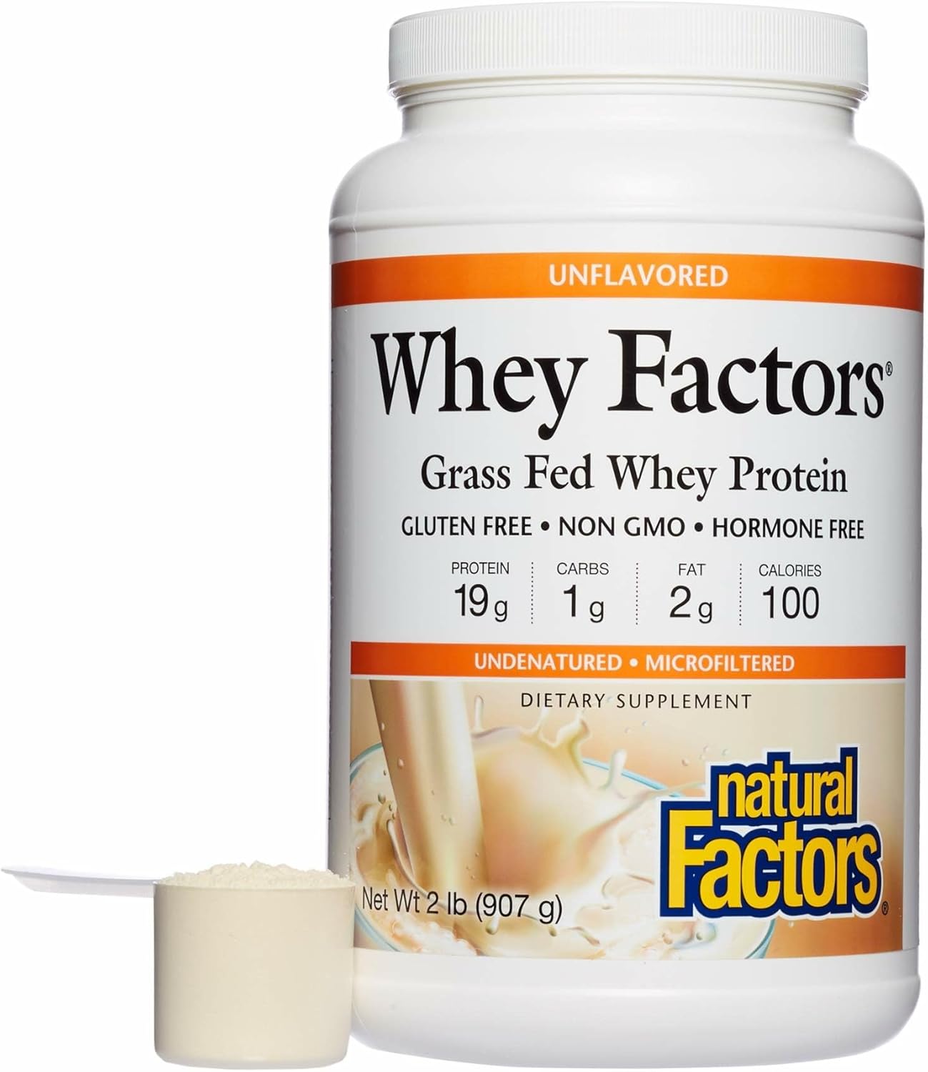 Natural Factors Whey Factors Grass-Fed Whey Protein Powder - Unflavored, 2 lb.