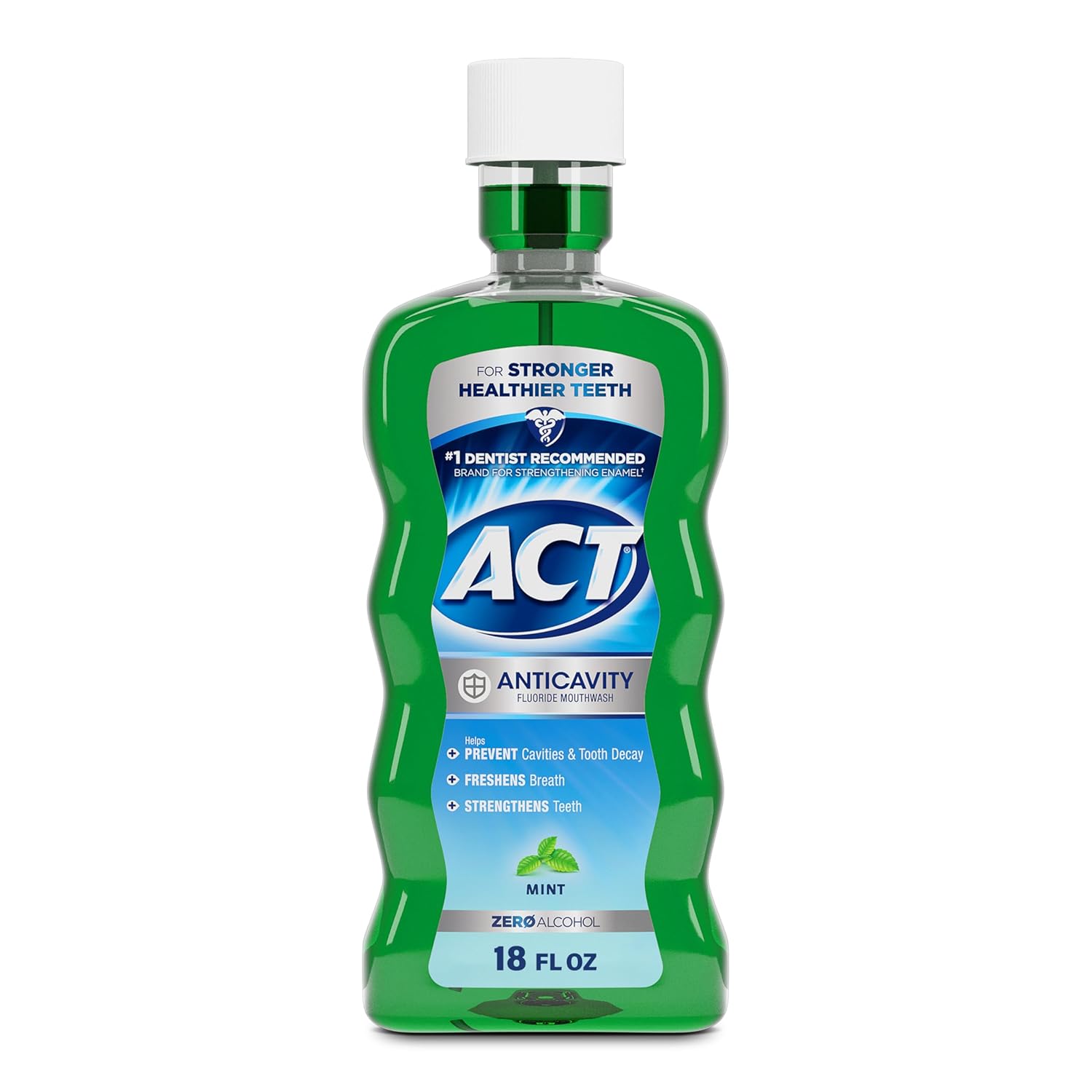 ACT Anticavity Zero Alcohol Fluoride Mouthwash With Accurate Dosing Cup - Mint, 18 fl. oz.