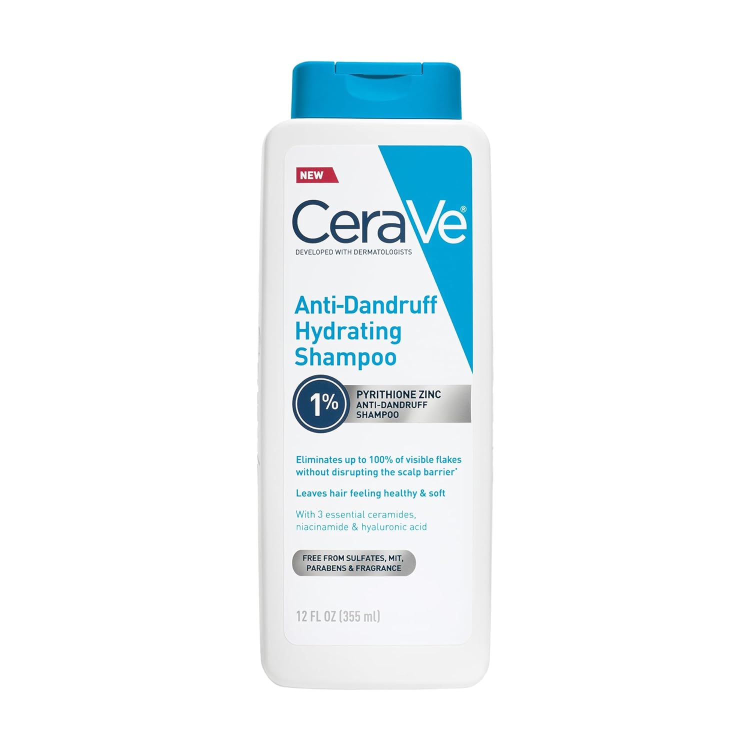 CeraVe Hydrating Anti Dandruff Shampoo, 1% Pyrithione Zinc, Ceramides, Niacinamide, Hyaluronic Acid - 12 fl. oz.