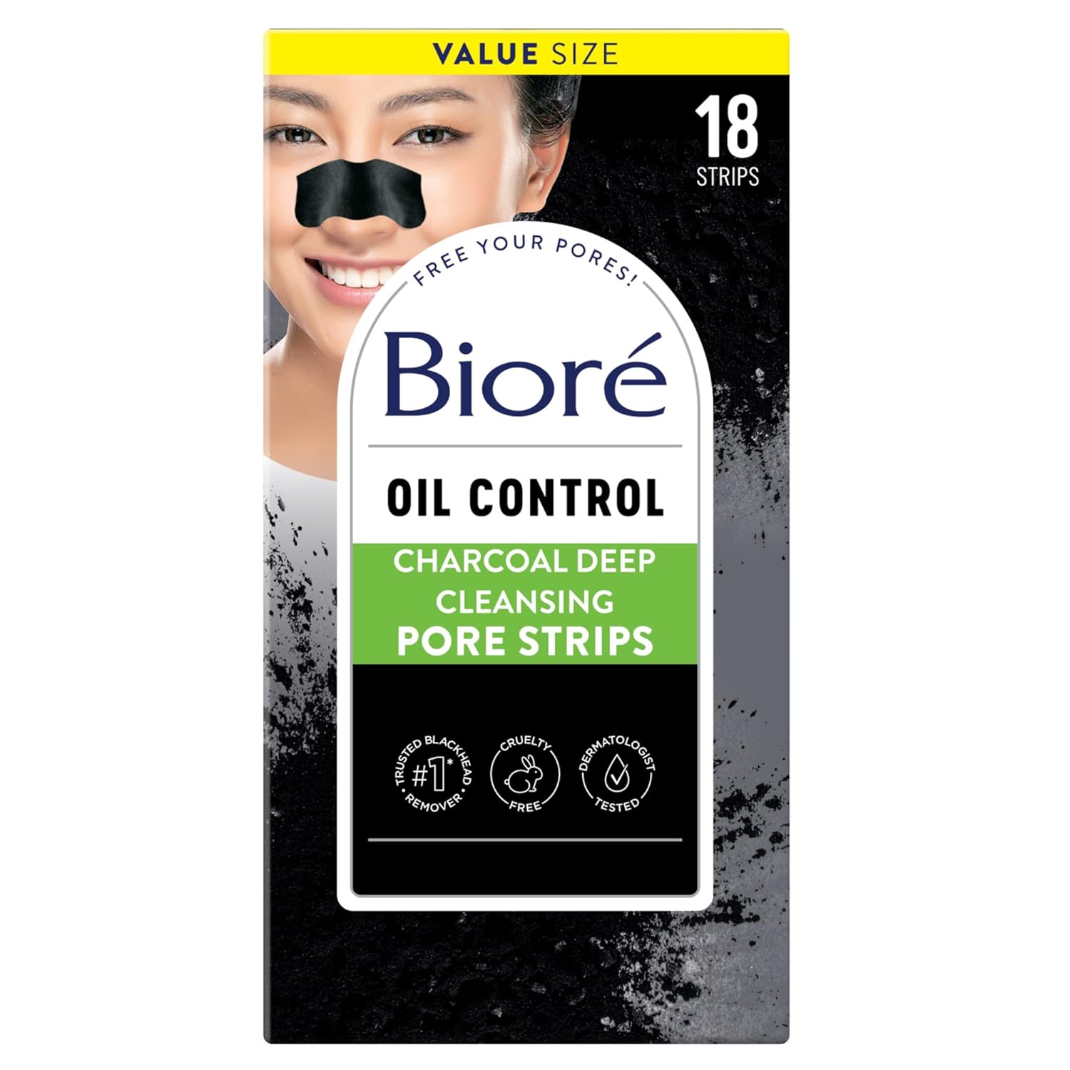 Biore Oil Control Charcoal Deep Cleansing Pore Strips, Blackhead Remover Pore Nose Strips - 18ct