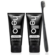 Hello Oral Care Activated Charcoal Fluoride Free Toothpaste - 2 Pack with BPA Free Toothbrush