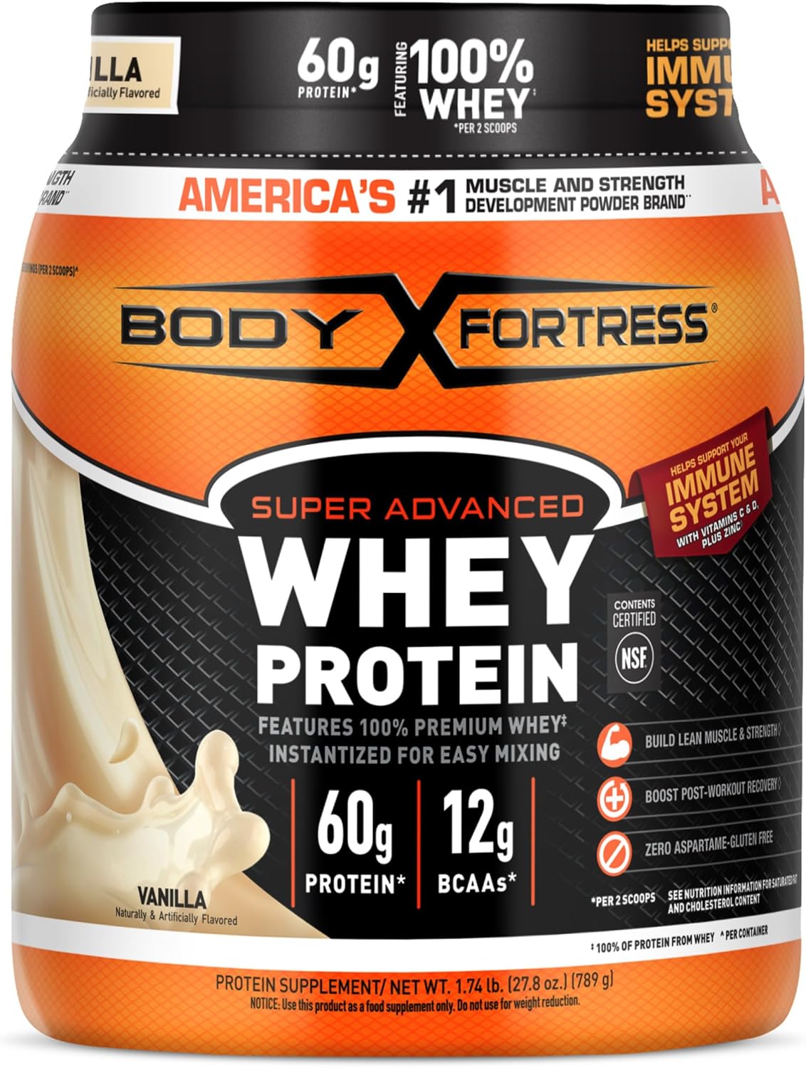 Body Fortress Super Advanced 100% Whey Protein Powder - Vanilla, 1.74 lb.