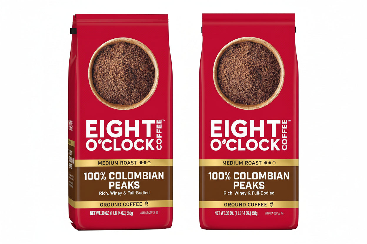 Eight O'Clock Coffee 100% Colombian Peaks Medium Roast Ground Coffee, 30oz Bag (2 Pack)