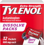 Extra Strength Tylenol Acetaminophen Dissolve Packs, Berry Flavor, 32ct