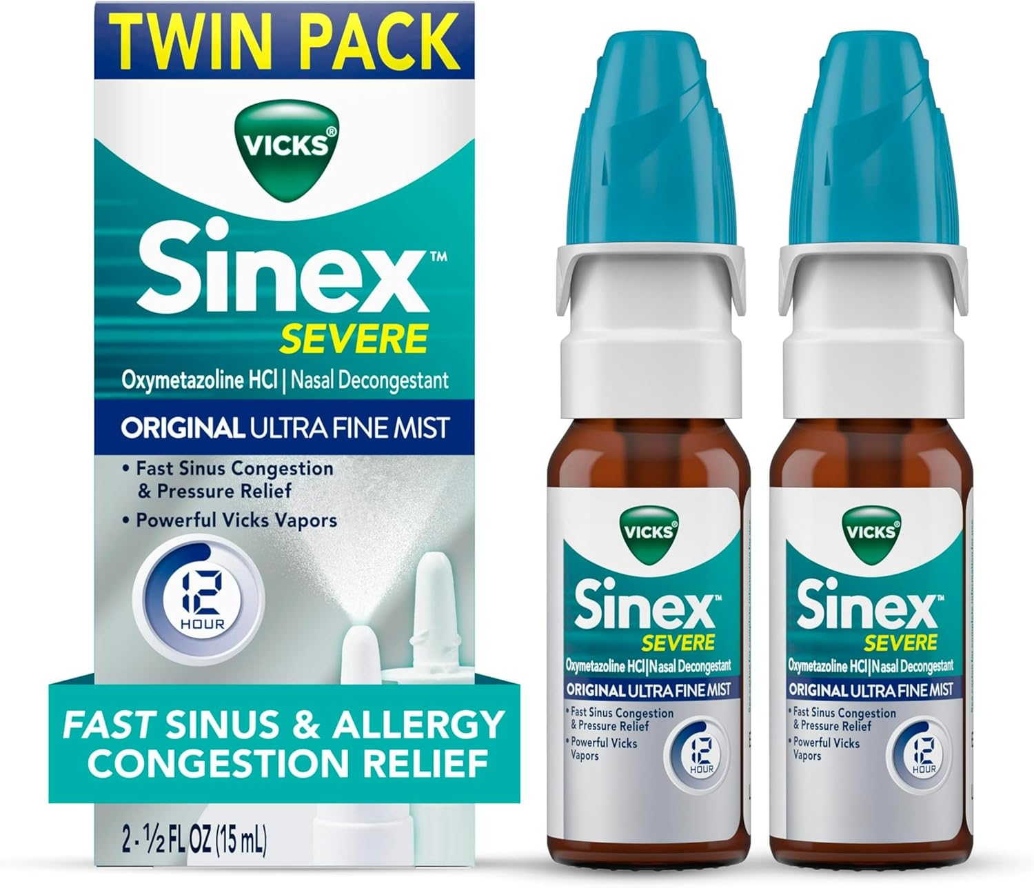 Vicks Sinex Severe 12HR Original Ultra Fine Mist Nasal Decongestant - 0.5 fl. oz. (Twin Pack)