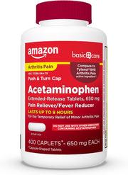 Basic Care Acetaminophen Extended-Release 650mg for Pain/Fever - 400 Caplets