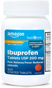 Amazon Basic Care Ibuprofen Tablets USP 200mg Pain Reliever/Fever Reducer - 500 Coated Tablets